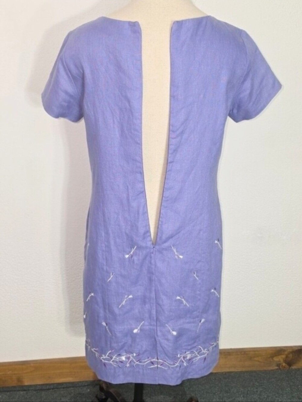 Bagatelle Dress Linen Shift Embroidered Flowers Lavender Petite Size 4P - Picture 8 of 12